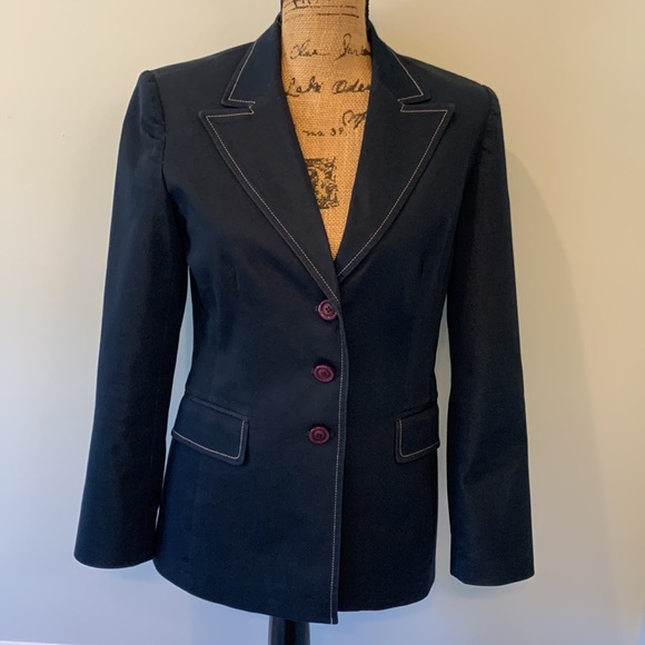 Navy Blue Skirt Suit with Tan Stitching - Picture 9 of 9